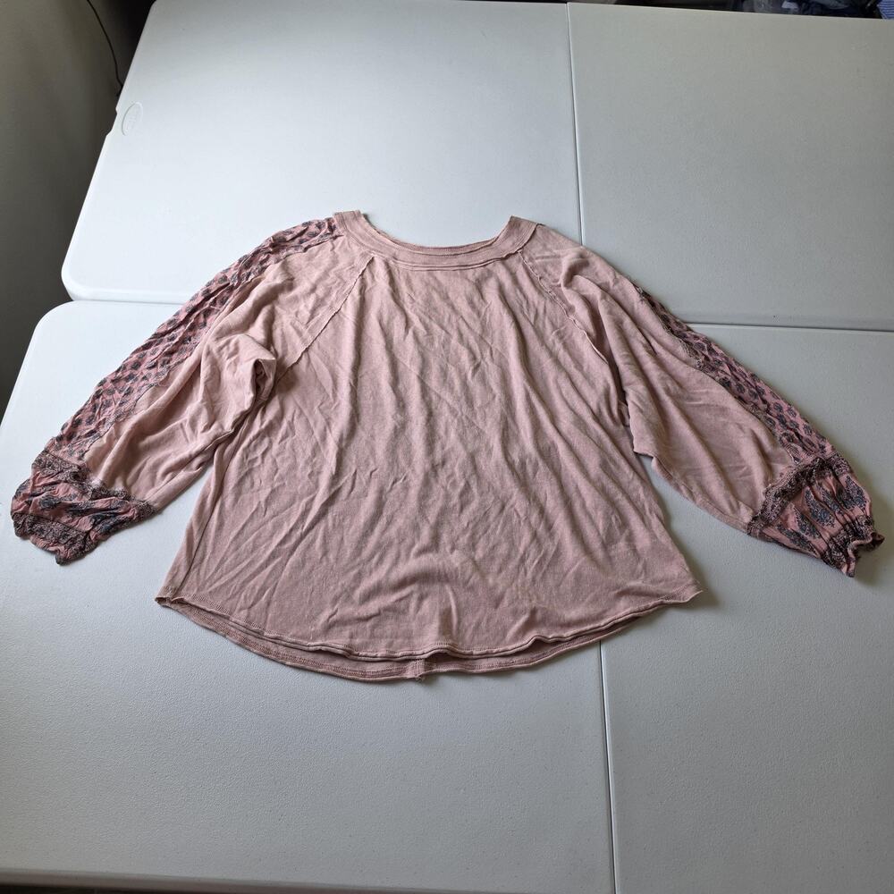 Easel Blouse Womens Medium Pink Paisley 3/4 Balloon Sleeve Jersey Boho Top
